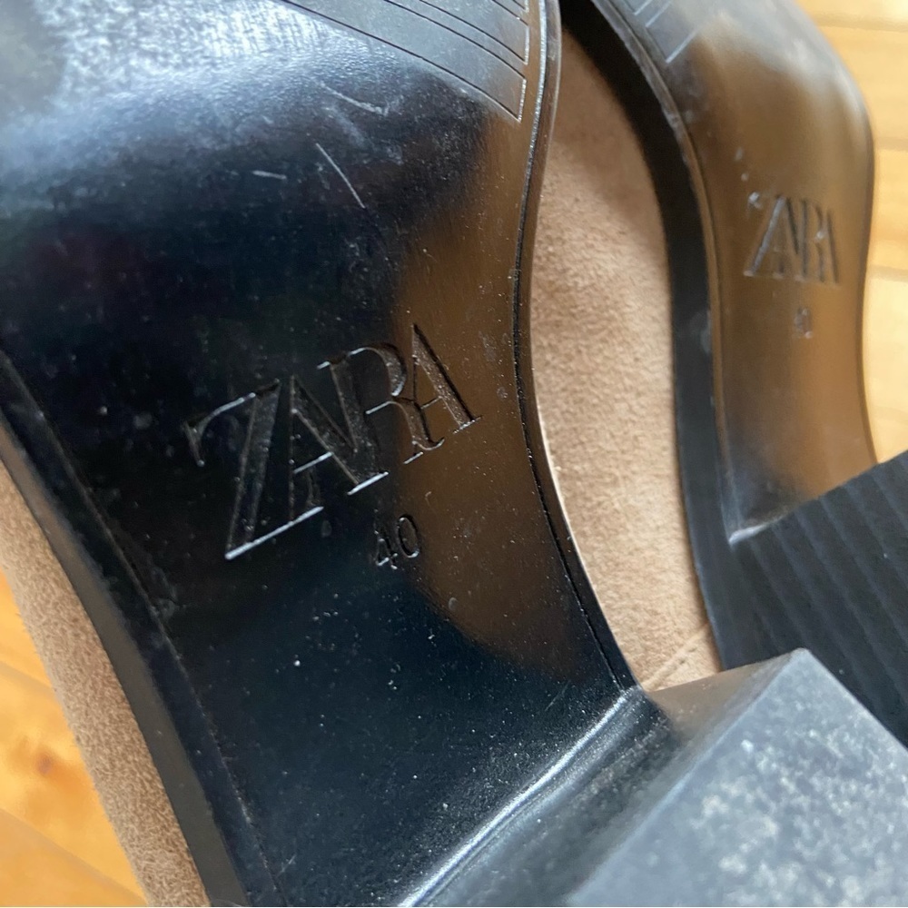 Zara Sz 9 (40) Genuine Suede Tan Heeled Pointy Toe Cowboy Low Boots - Picture 8 of 11